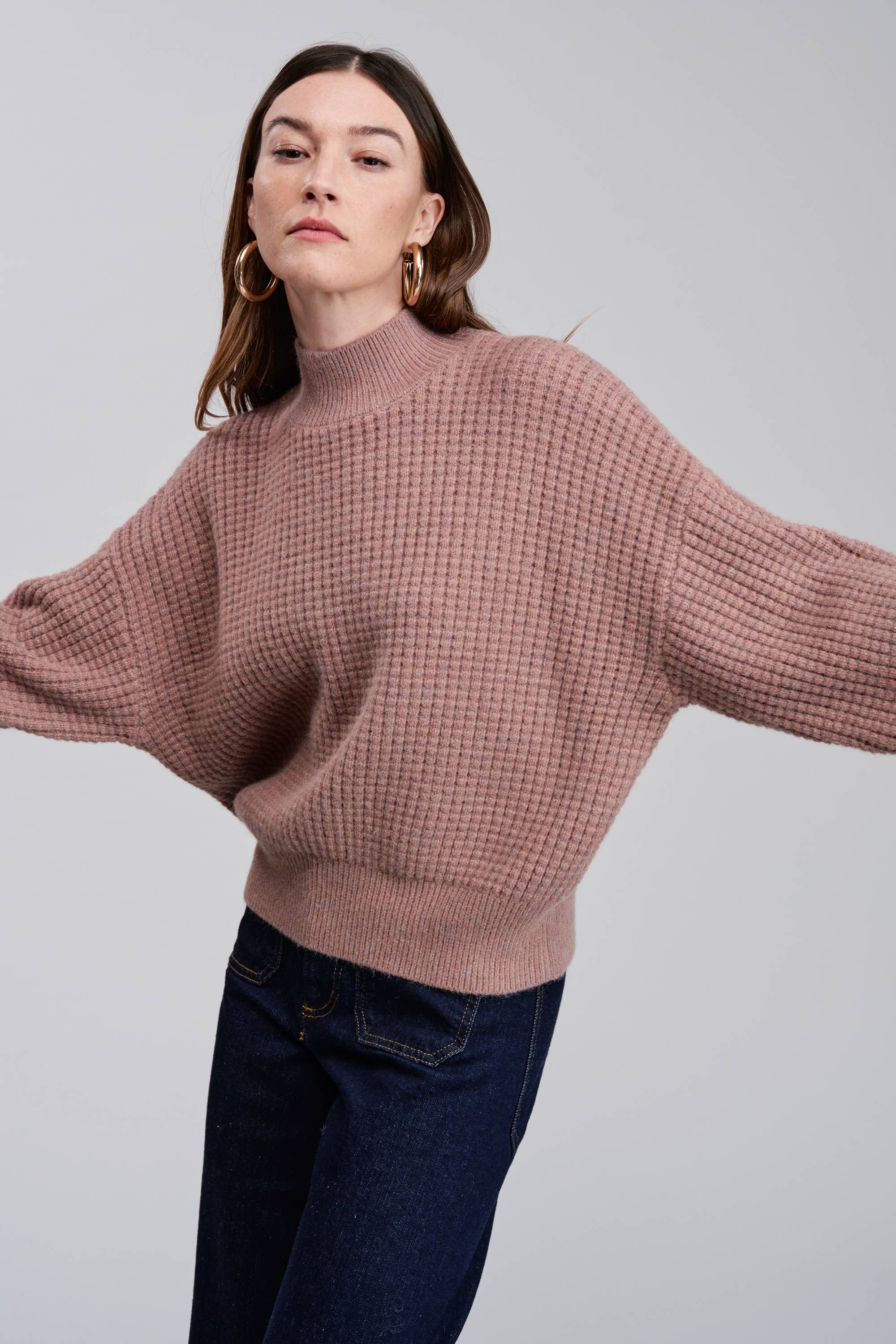 FLAT WHITE Hazel Mockneck Pullover Sweater in Dusty Rose