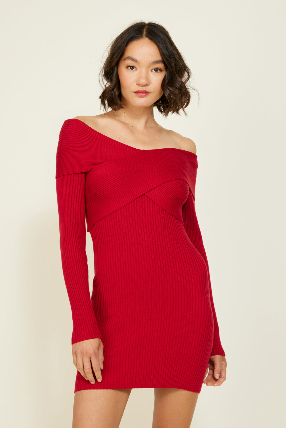 Line & Dot Karrie Knit Mini Dress in Burgundy
