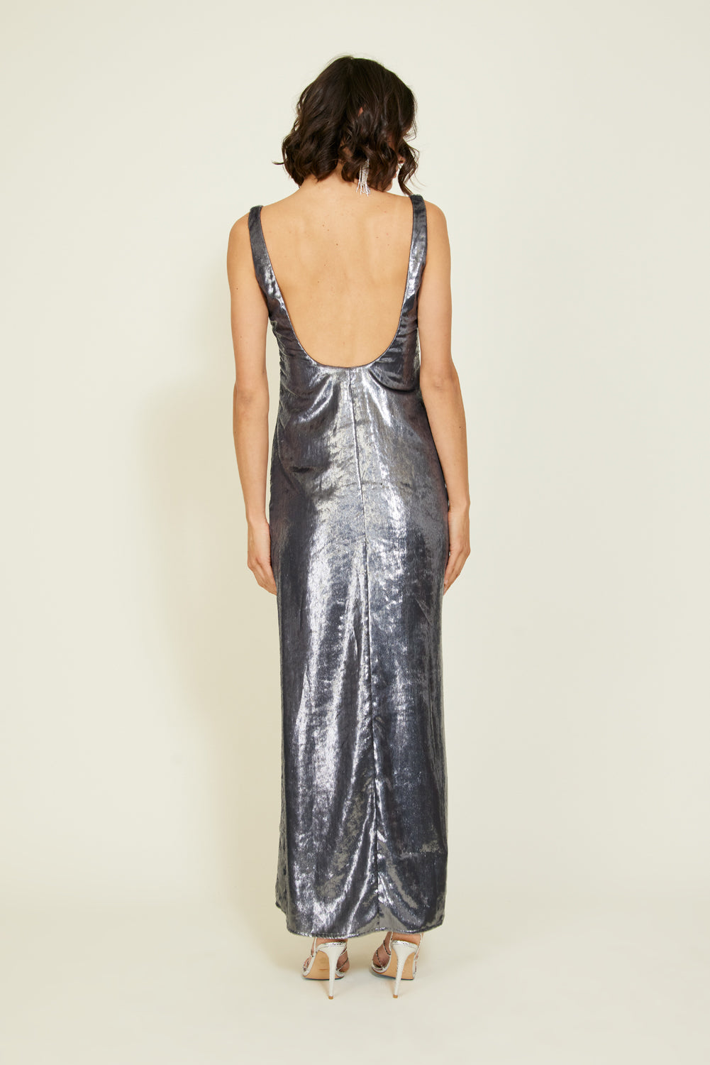 Line & Dot Beaming Maxi Dress in Silver Shimmer