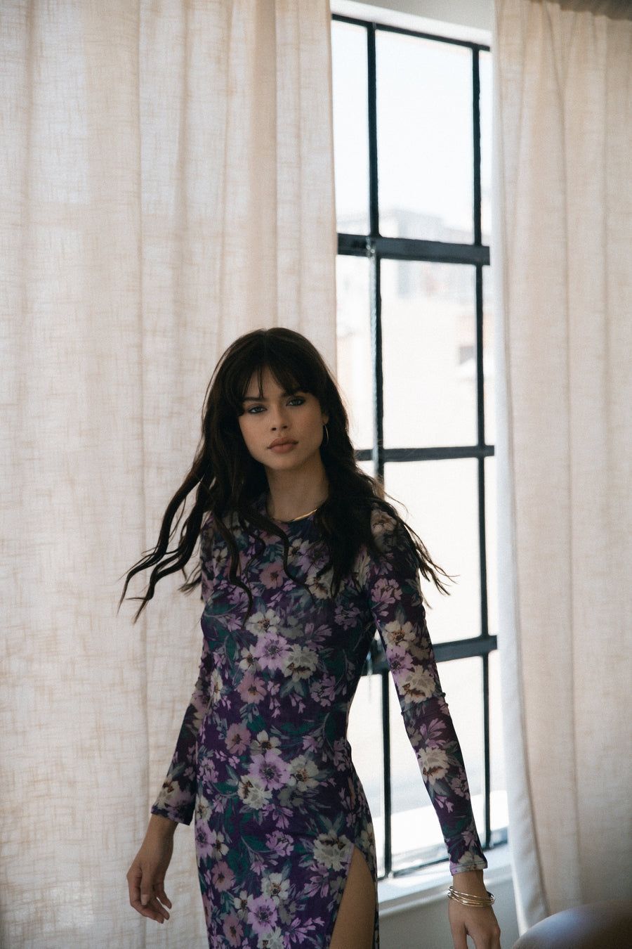 Mesh Long Maxi Dress in Amethyst Bloom