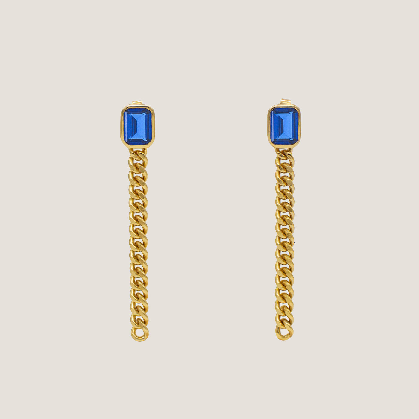 Manhattan Chain Earrings w Sapphire Stone