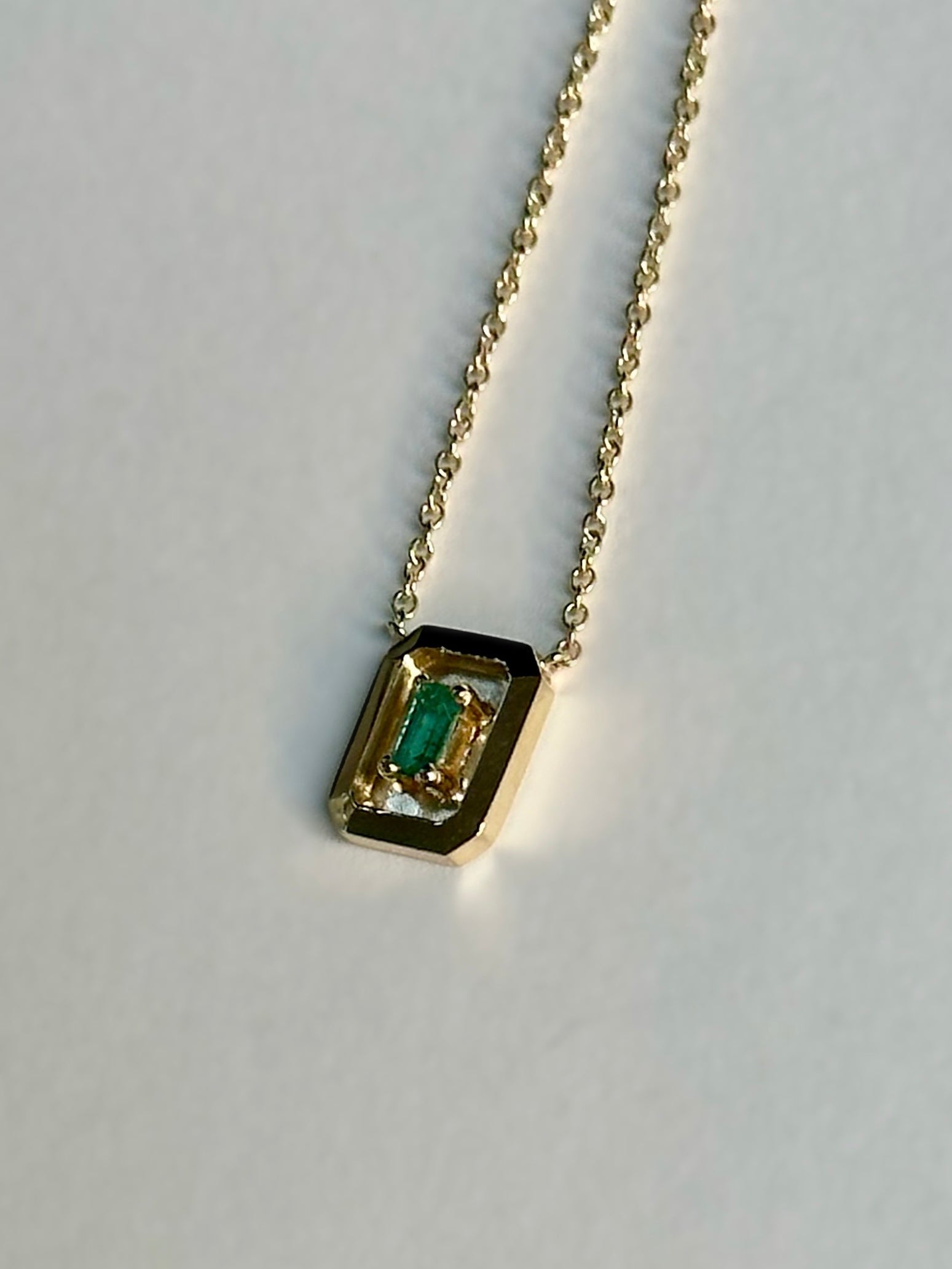 Liven Co. Mirror Necklace w Baguette Emerald