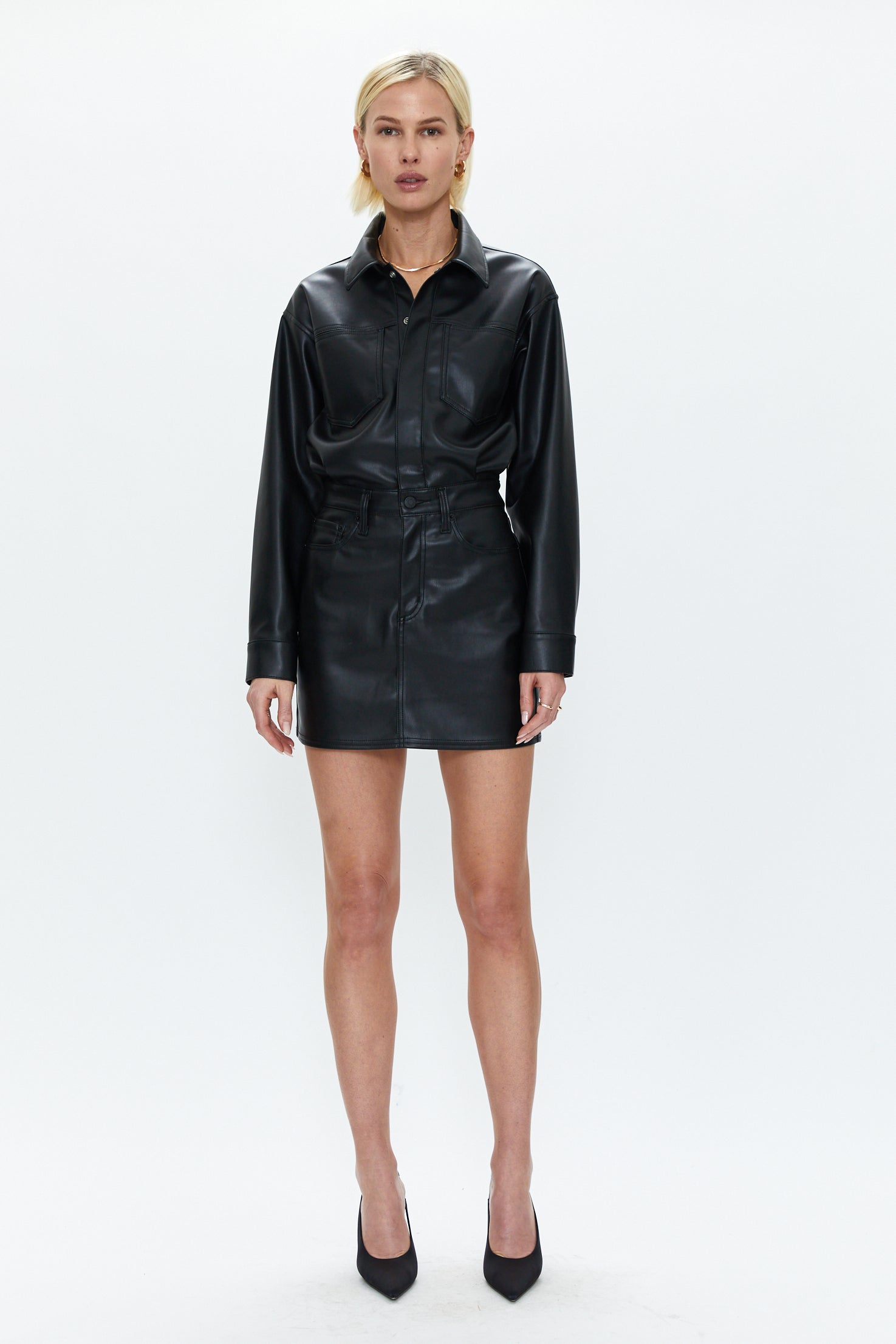Nina Long Sleeve Mini Dress in Slate Black