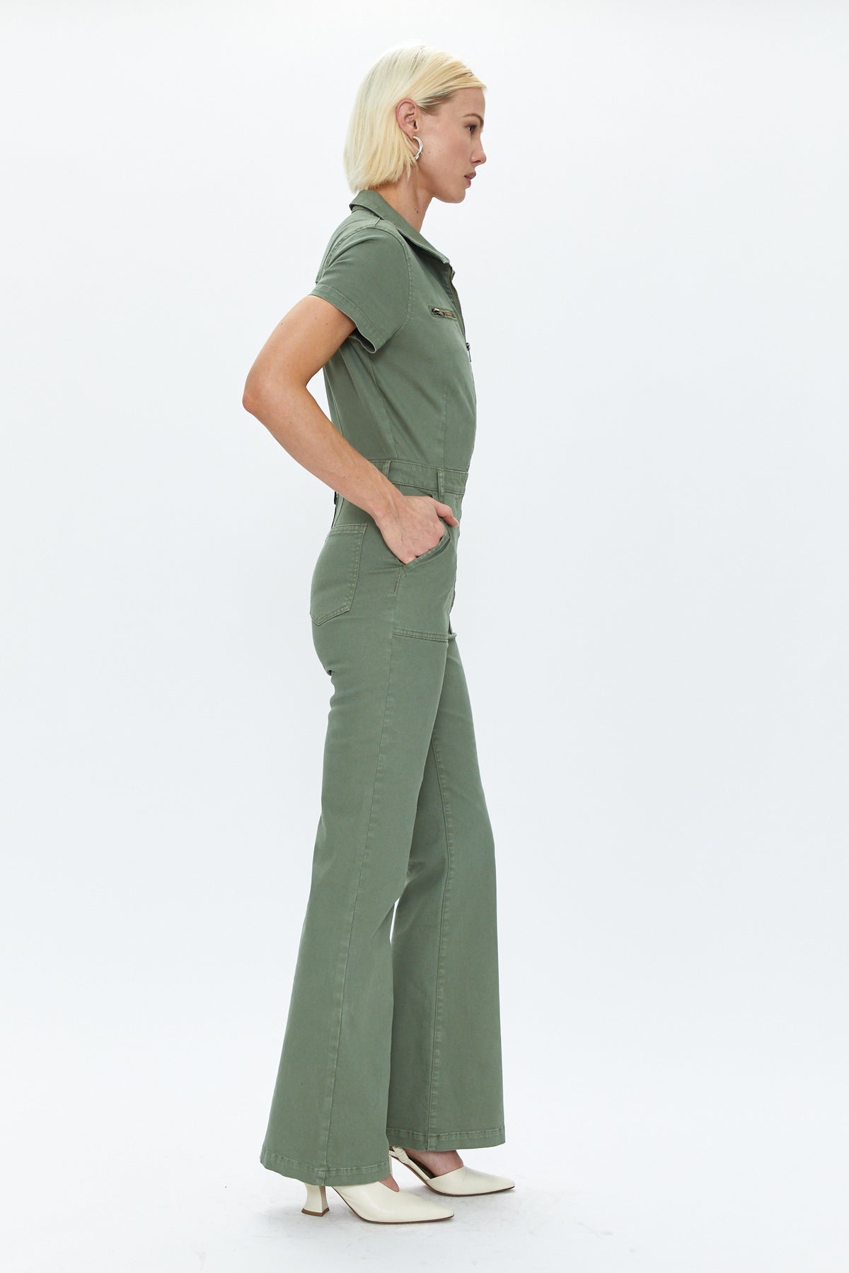 Martina Short Sleeve Flare Jumpsuit in Colonel
