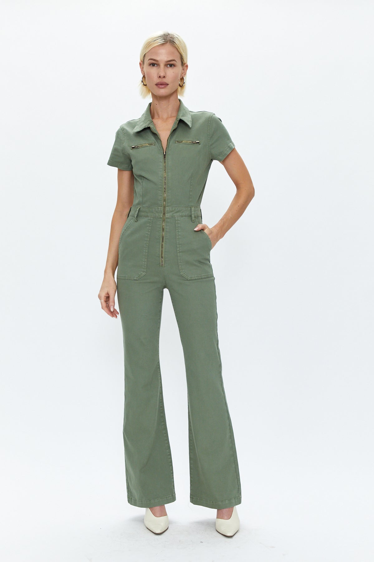 Martina Short Sleeve Flare Jumpsuit in Colonel