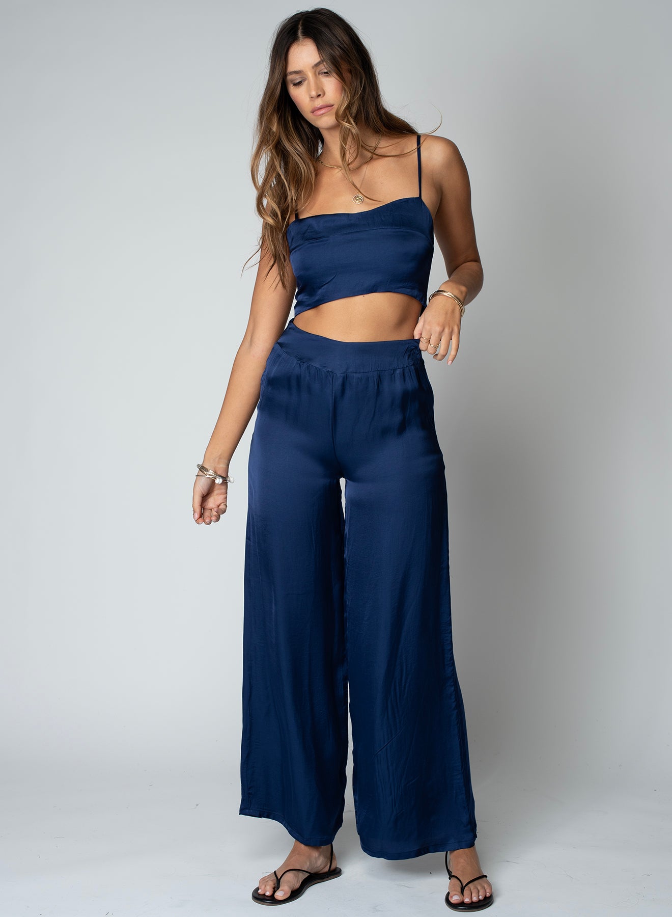 Sunset Wide Leg Pant in Navy Peony