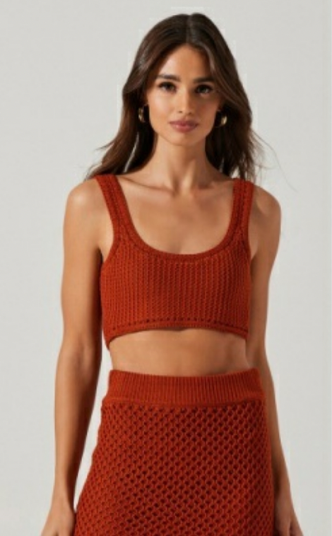 Kendelle Crochet Cropped Tank in Rust