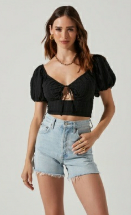 Amadia Puff-Sleeve Top in Black