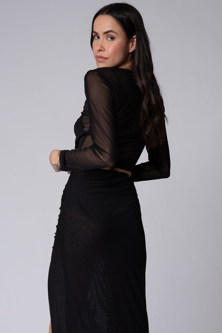 Mesh Crop Long Sleeve Tee