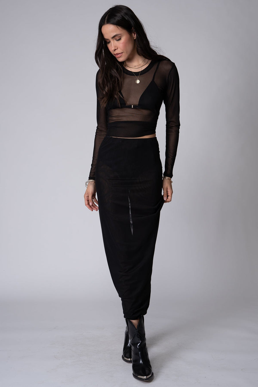 Mesh Classic Maxi Skirt in Black
