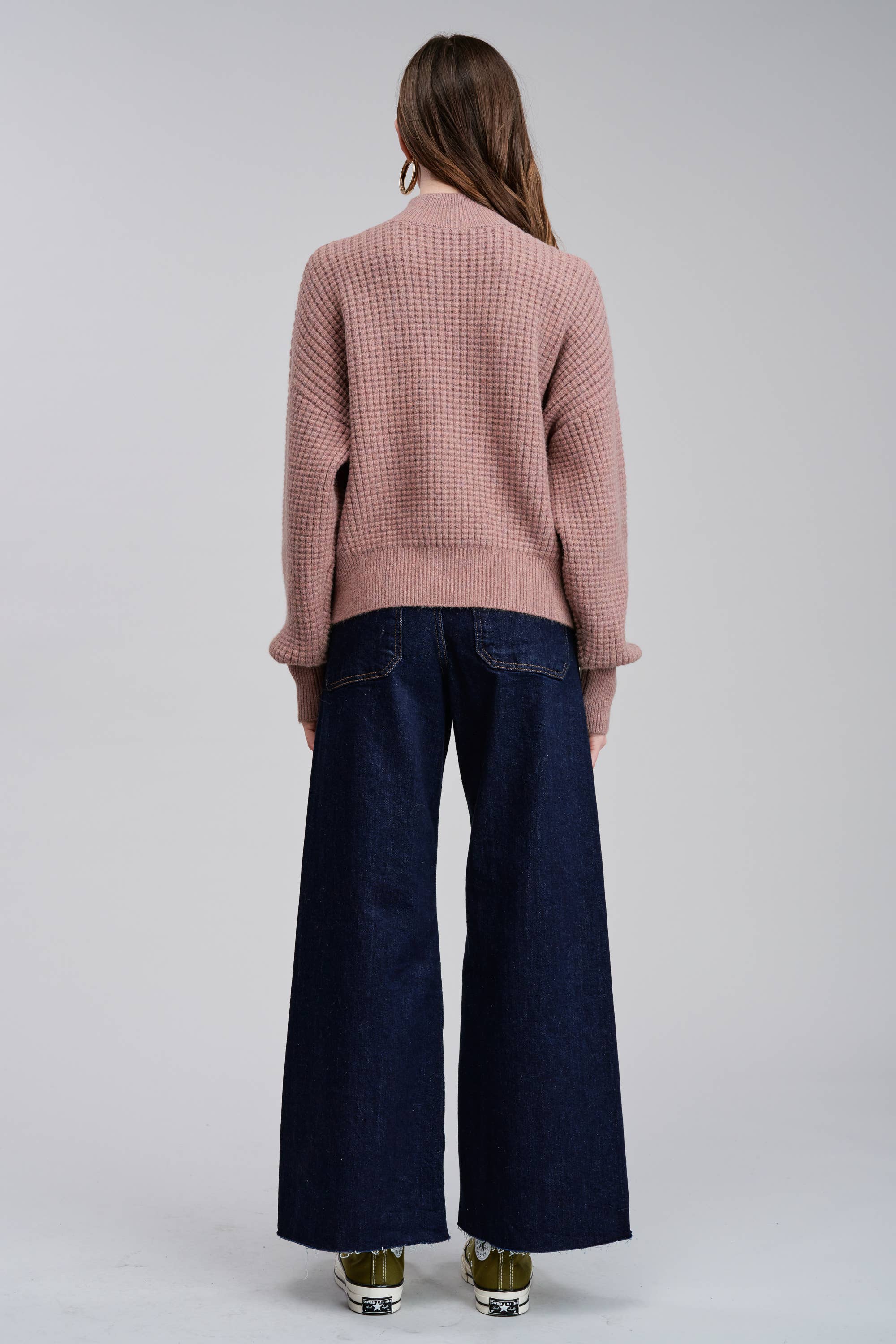FLAT WHITE Hazel Mockneck Pullover Sweater in Dusty Rose