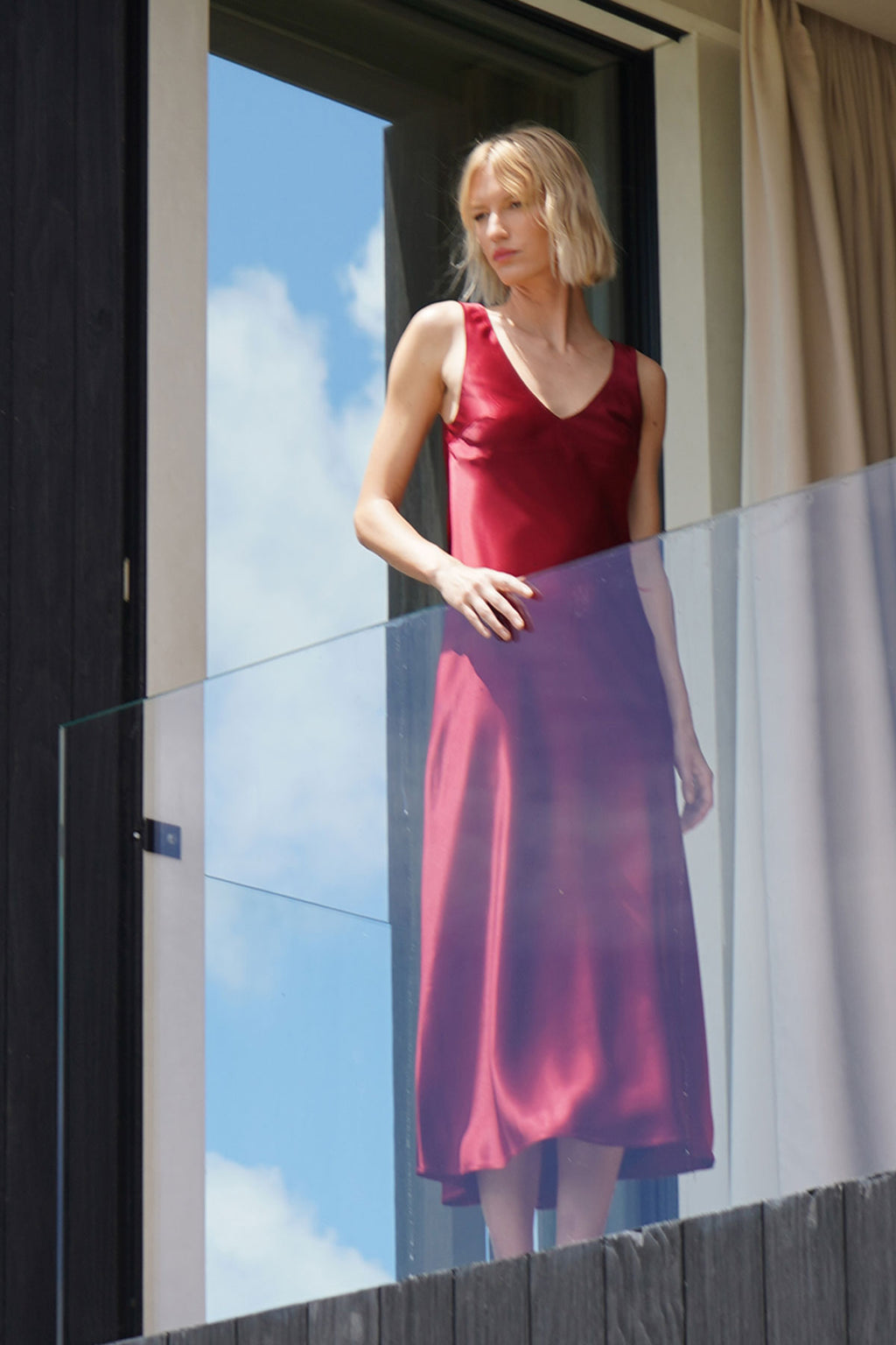 LNA Mina Silky Midi Dress in Lambrusco