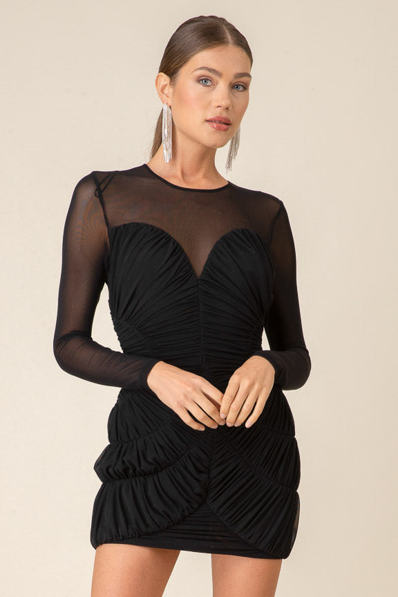 Line & Dot Quincy Sweetheart Mesh Mini Dress in Black