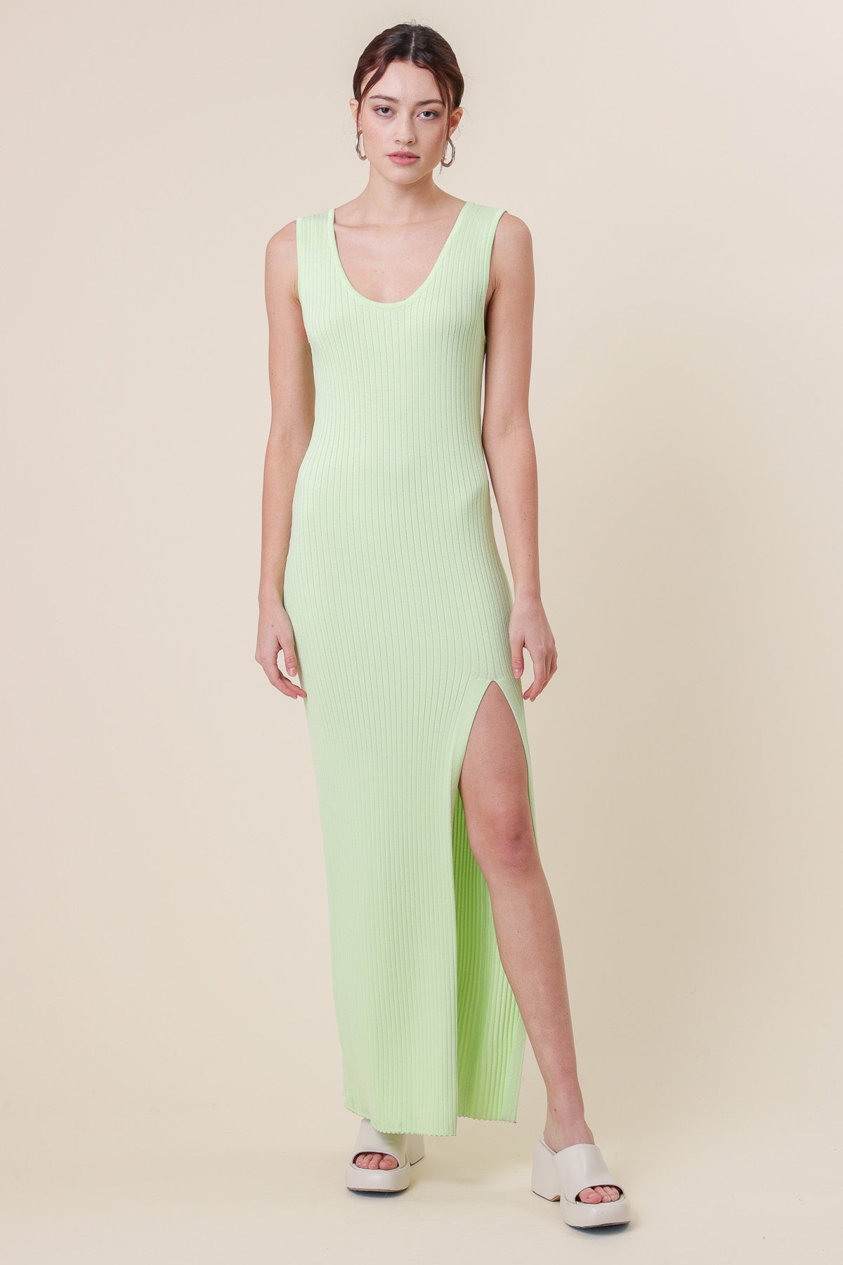 Line & Dot Halo Knit Maxi Dress in Lime - swayandcake