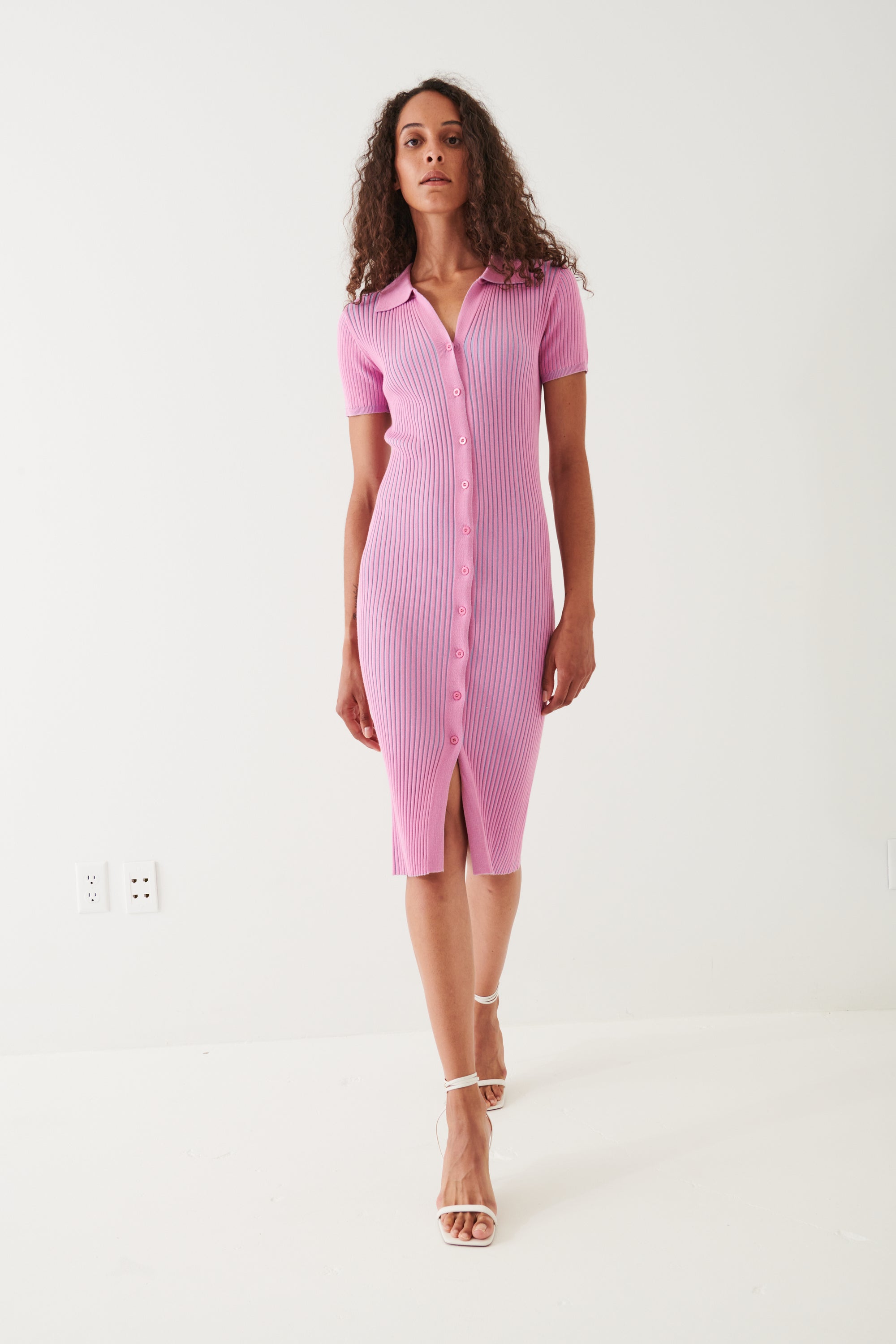 Adele Short Sleeve Knit Button Front Dress in Taffy