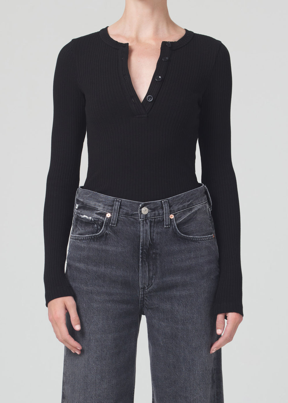 Celeste Backless Henley in Black