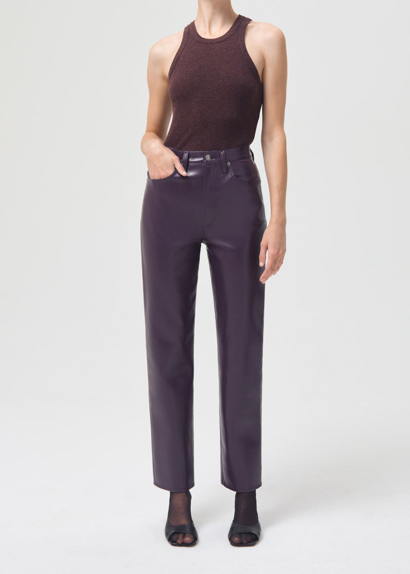 Recycled Leather 90s Pinch Waist Pant in Night Shade