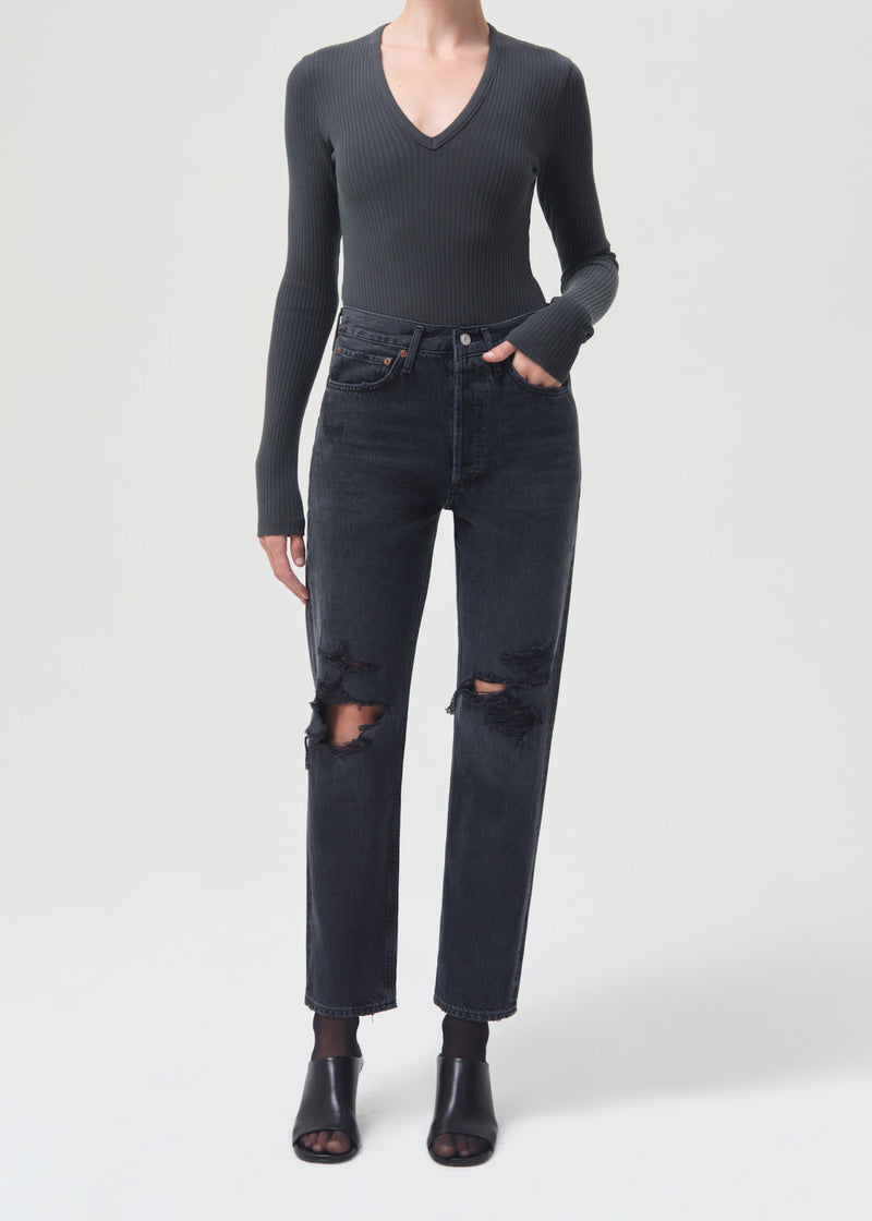 Tavi Deep V Neck Long Sleeve in Dark Grey