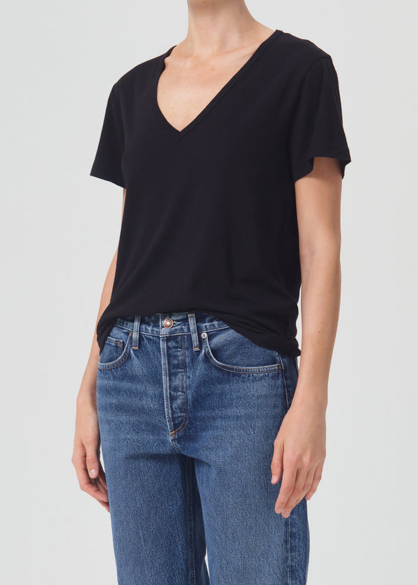 Cameron V Neck Tee in Black