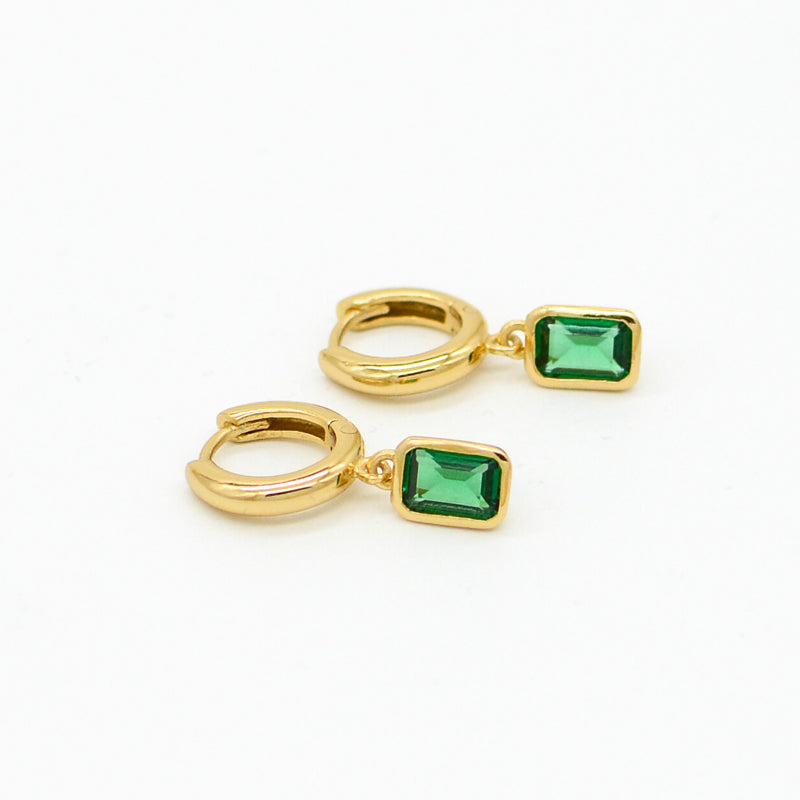 Vienna Drop Stone Huggies w Green Stone