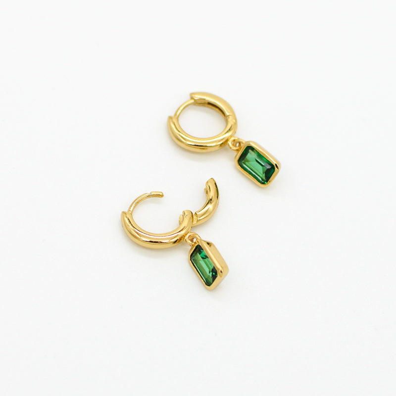 Vienna Drop Stone Huggies w Green Stone