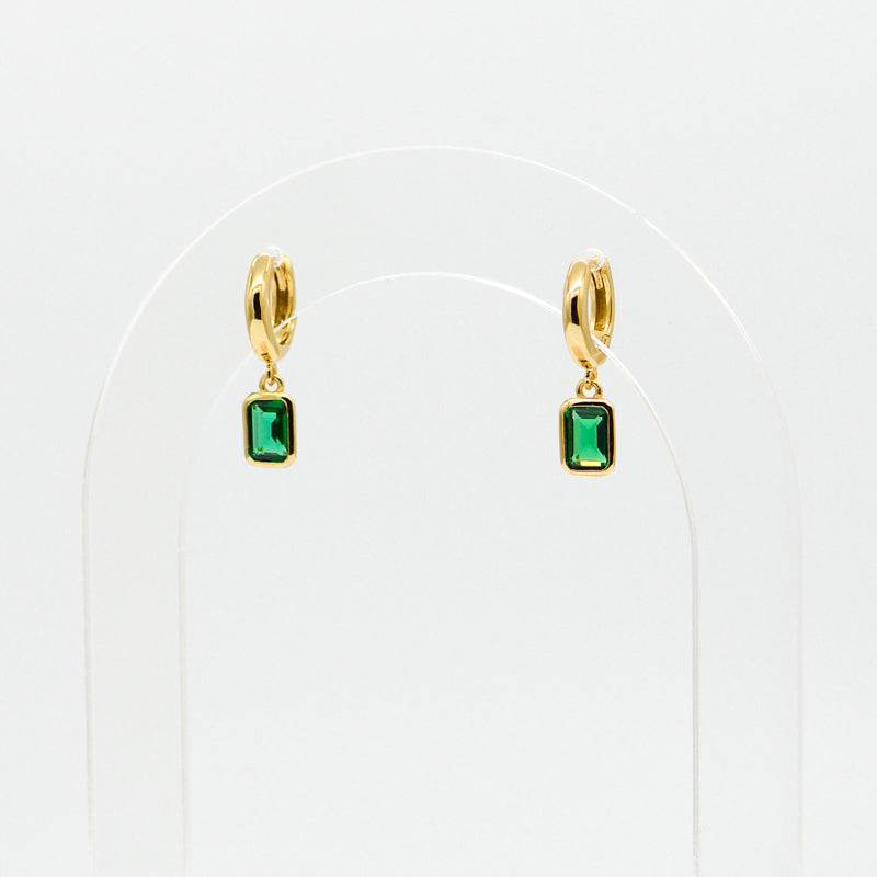 Vienna Drop Stone Huggies w Green Stone