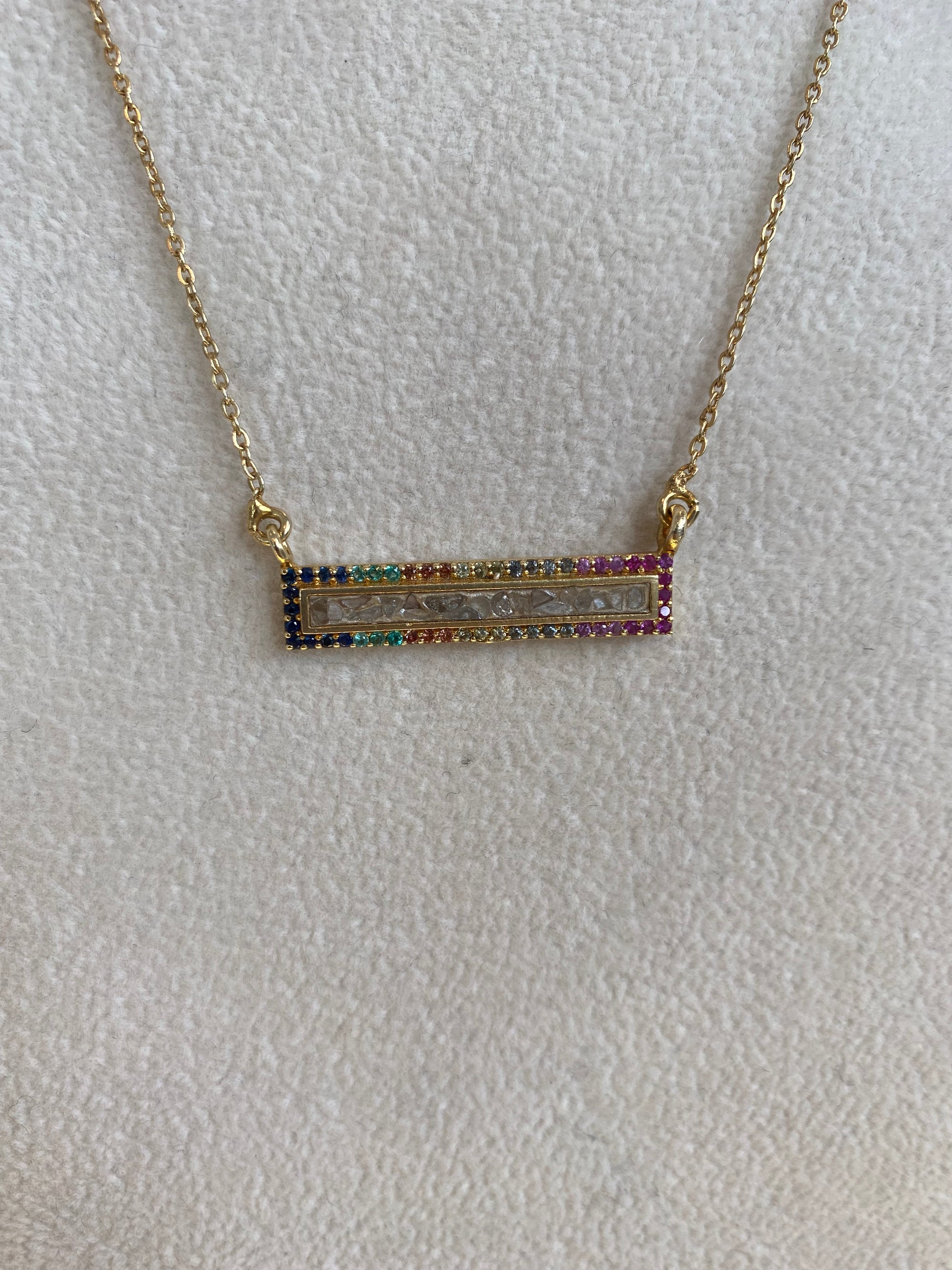 Emlyn Rainbow Sapphire Bar Necklace