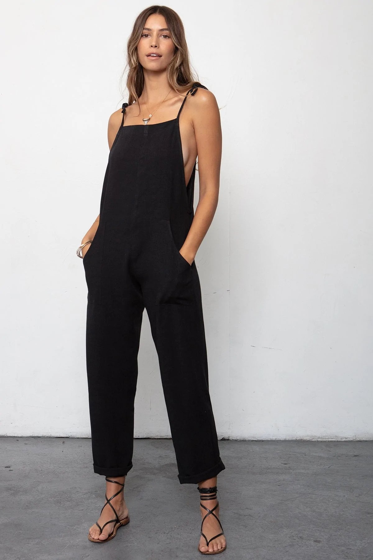 Some Beachy Gauze Overalls in Black