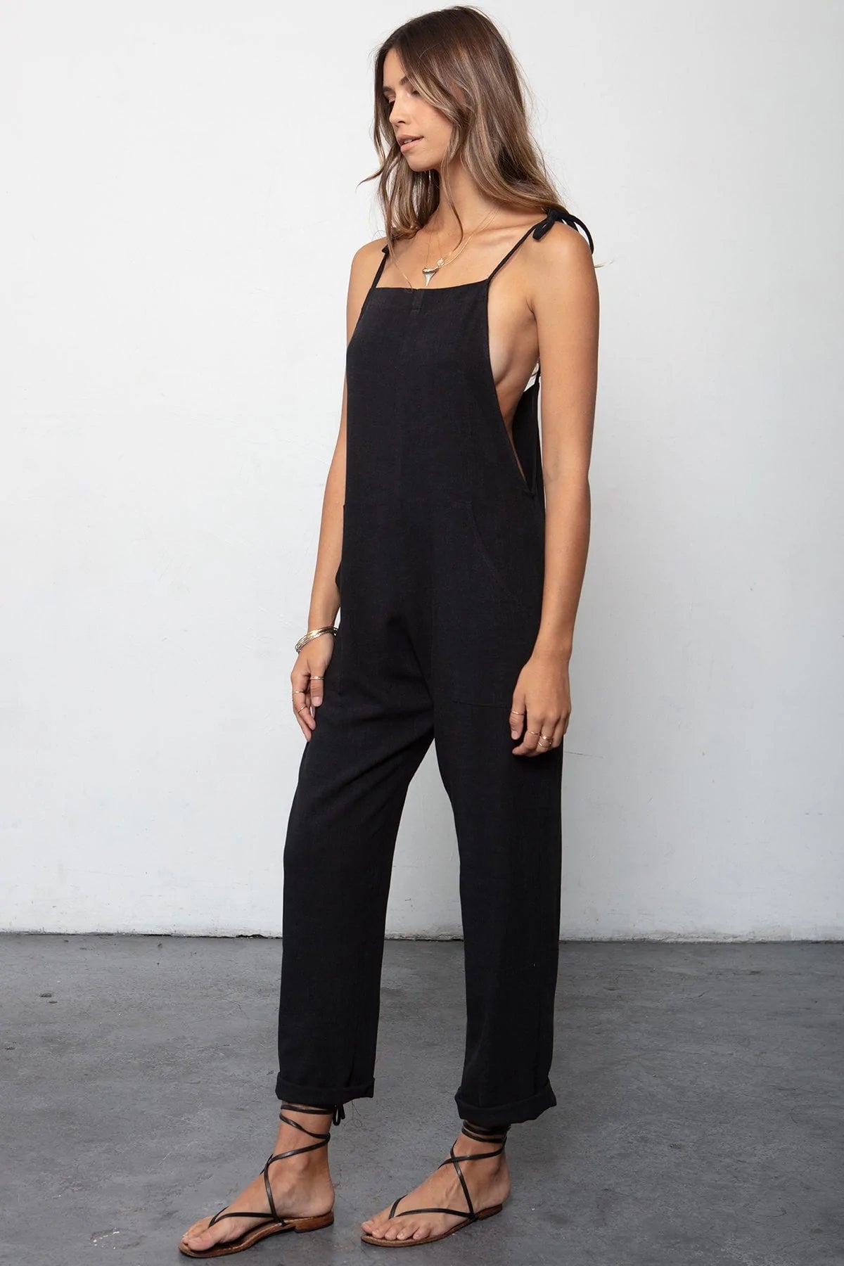 Some Beachy Gauze Overalls in Black