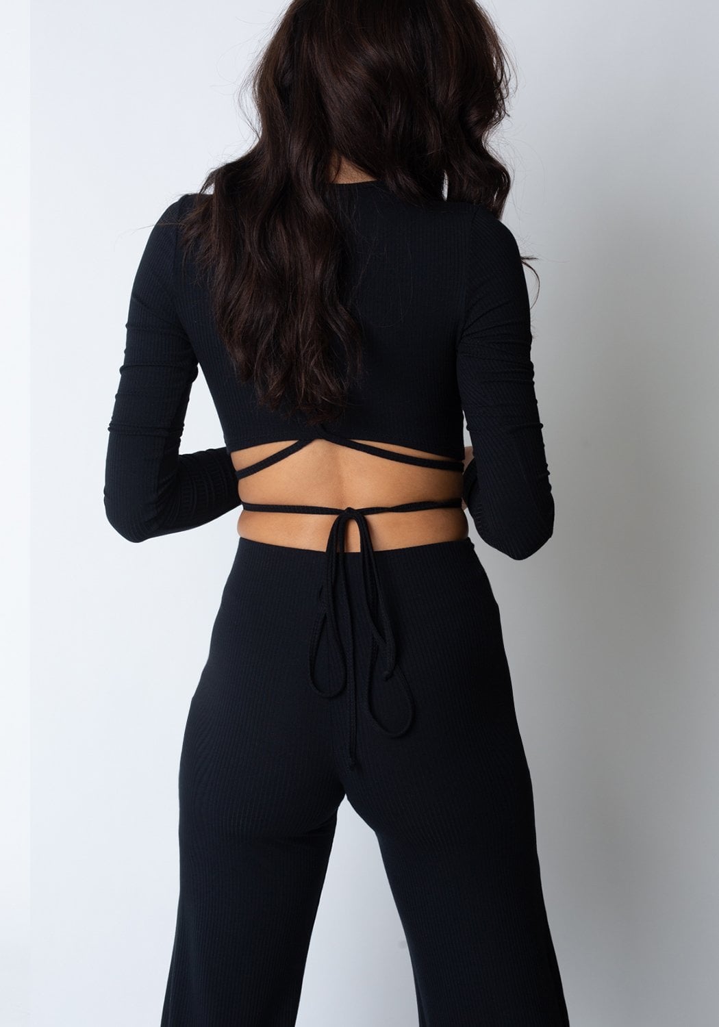 Rib Wide Leg Pant in Black