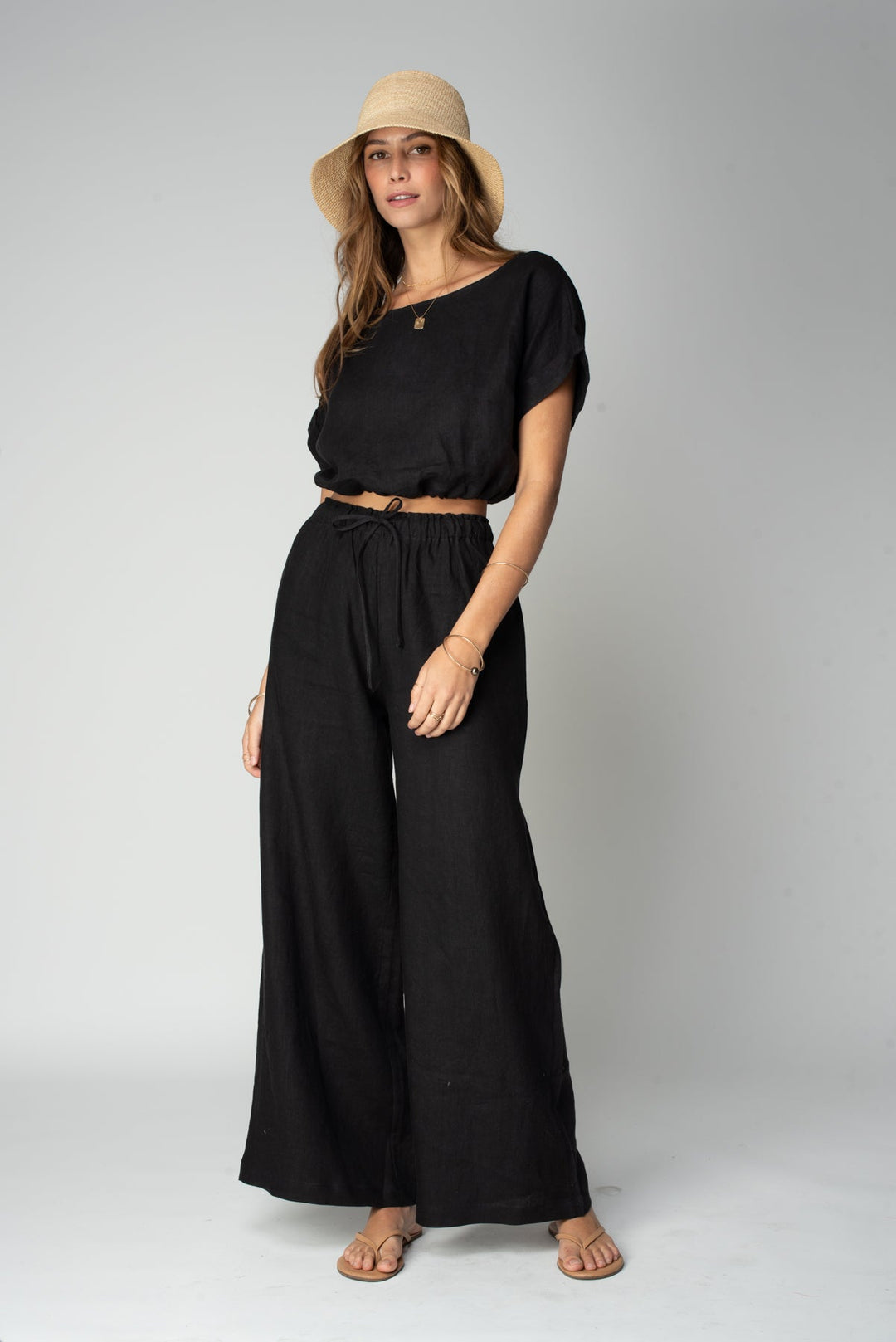 Linen Venice Wide Leg Pant in Black