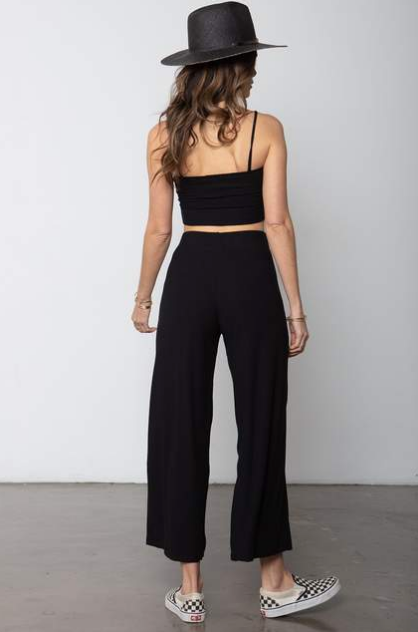 Rib Wide Leg Pant in Black