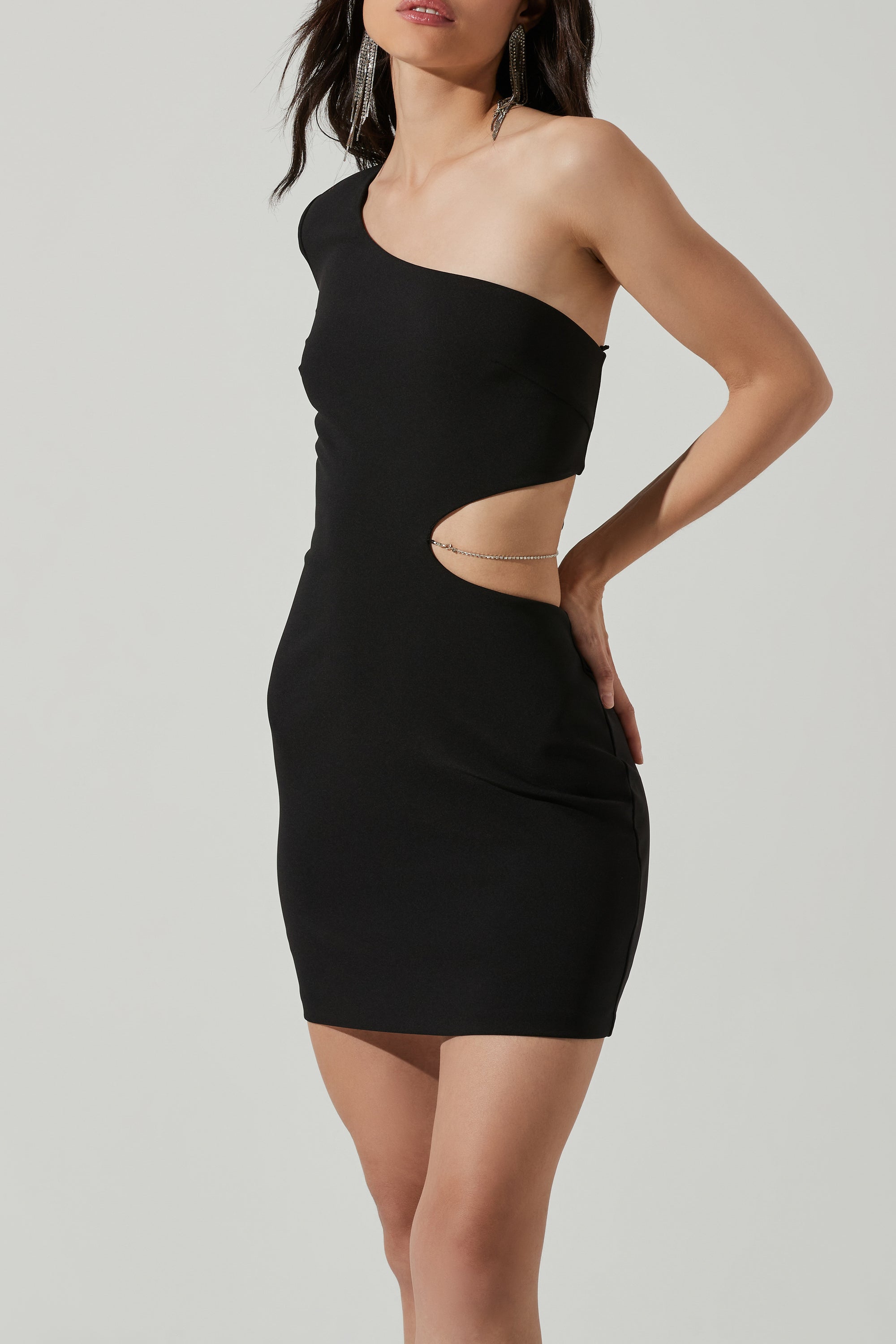 Lavina One Shoulder Mini Dress in Black